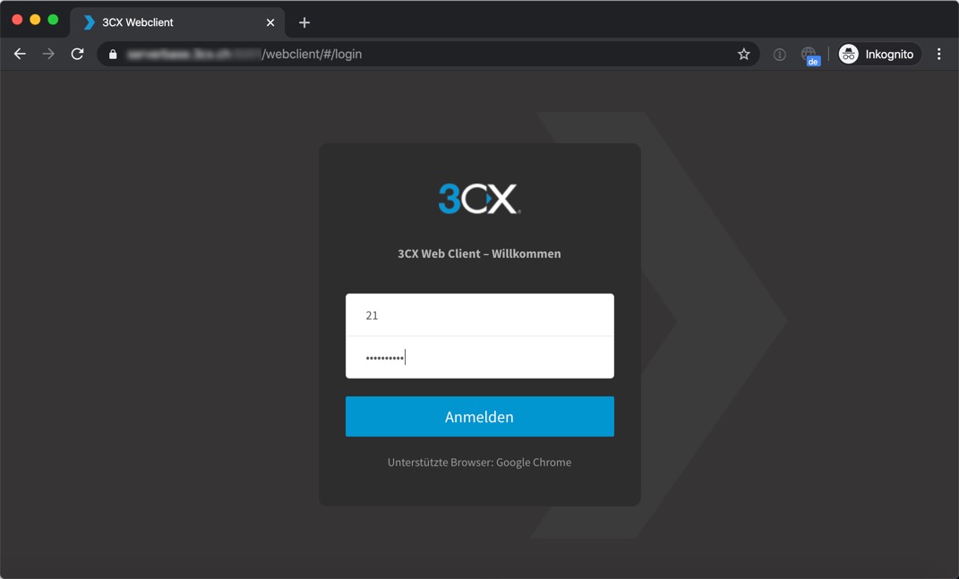 3CX WebMeeting: Loggen Sie sich mit Ihrem 3CX-Login bei Ihrer Telefonanlage ein